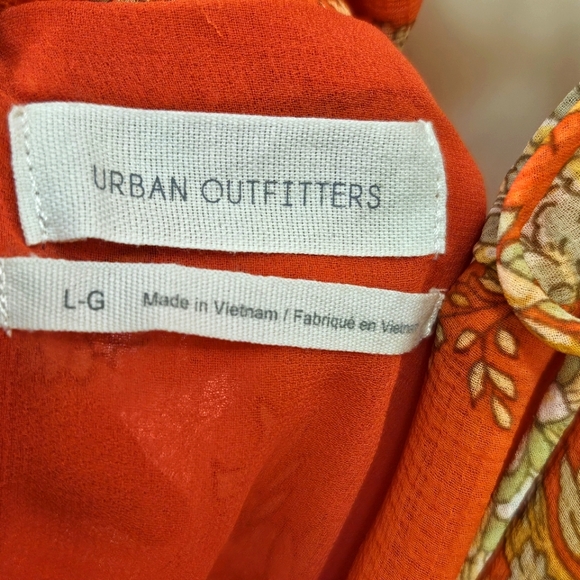 Urban Outfitters Orange/Yellow MultiColor Floral Strappy Ruffle Maxi Dress,Large - Picture 16 of 16